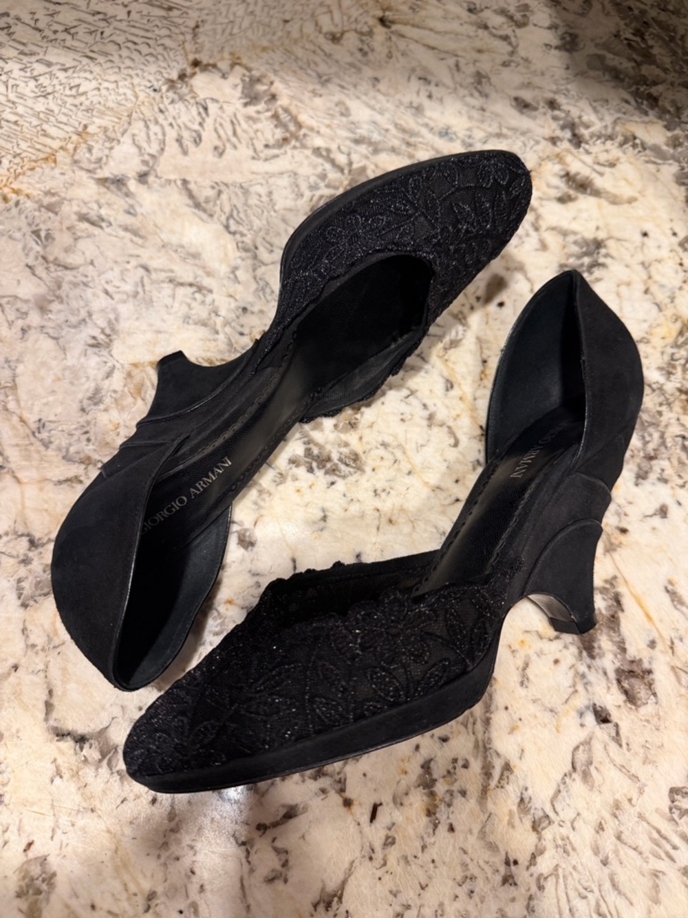 Giorgio Armani Black Lace Heel Wedge Pumps Sexy Date Night Baddie Designer - Picture 3 of 10
